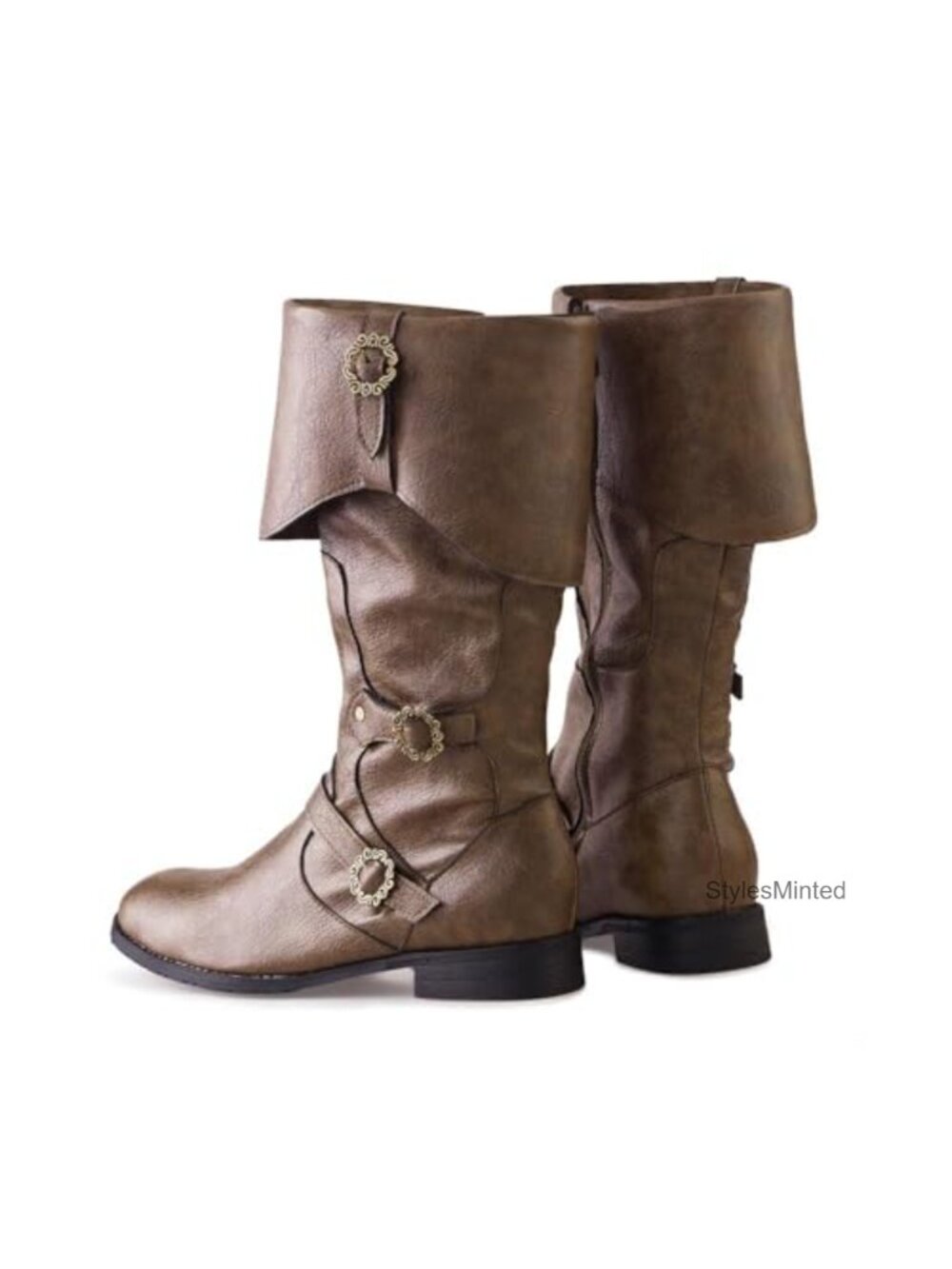 Men's Faux Leather Medieval Viking Pirate Costume Boots Cosplay - Picture 3 of 5